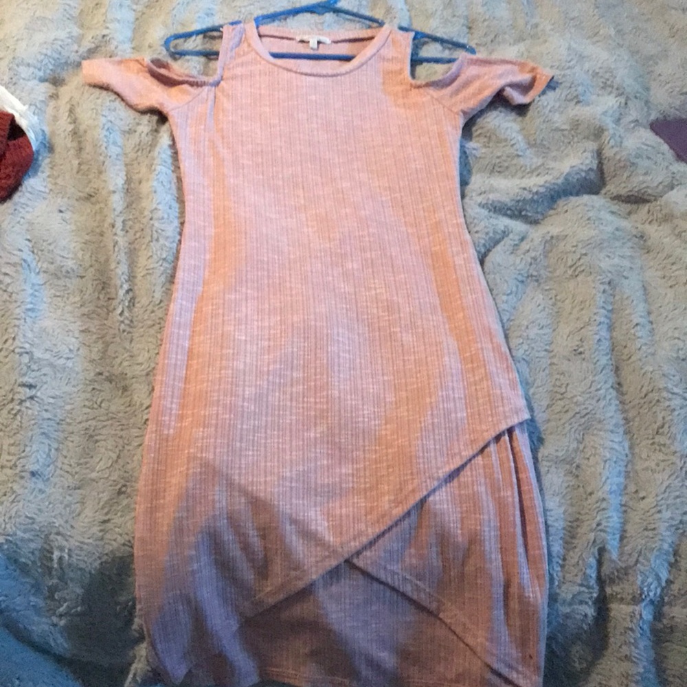Blush pink shoulder out dress